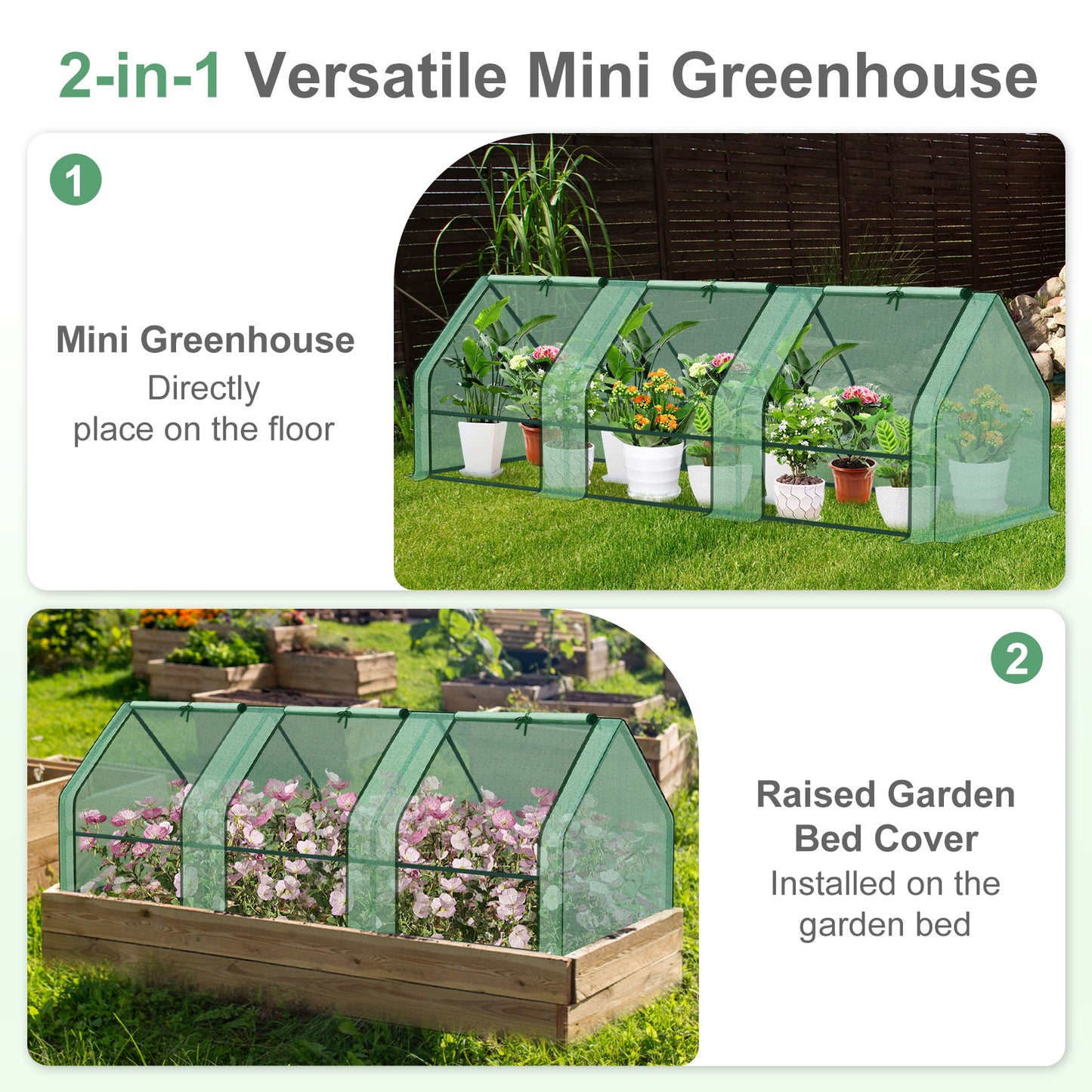 9x3x3 ft. Mini Greenhouse with 3 Zipper Doors, Water Resistant UV Protected