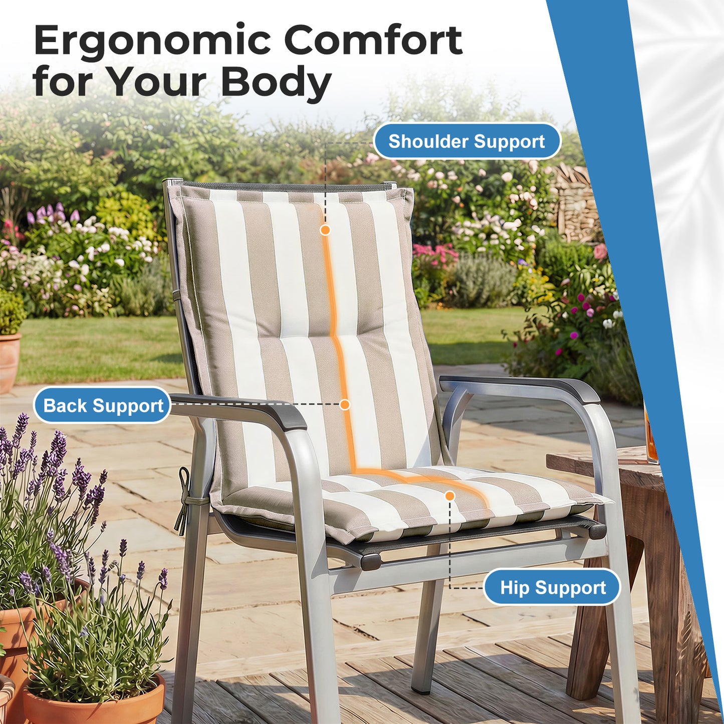 39x20x2.4 inch Outdoor Tufted Chair Cushions, Beige Stripe