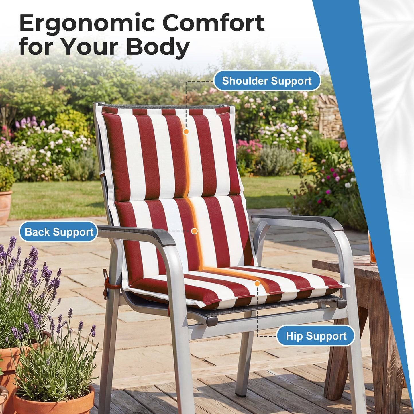 39x20x2.4 inch Outdoor Chair Cushions, Three-Section, Red Stripe