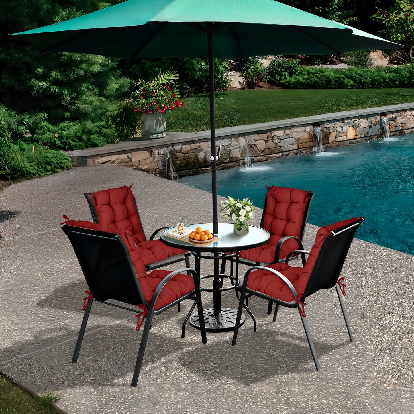 Tufted Outdoor High Back Chair Cushions Patio Replacement Cushion, Red