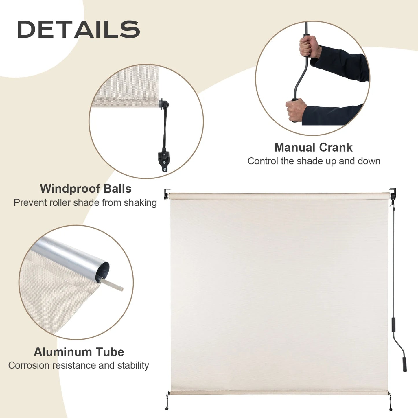 Aoodor 5% Openness Cordless Solar Fabric Roller Sun Shade for Outdoor Gazebo Pergola Porch, 95% UV Protection Beige more details