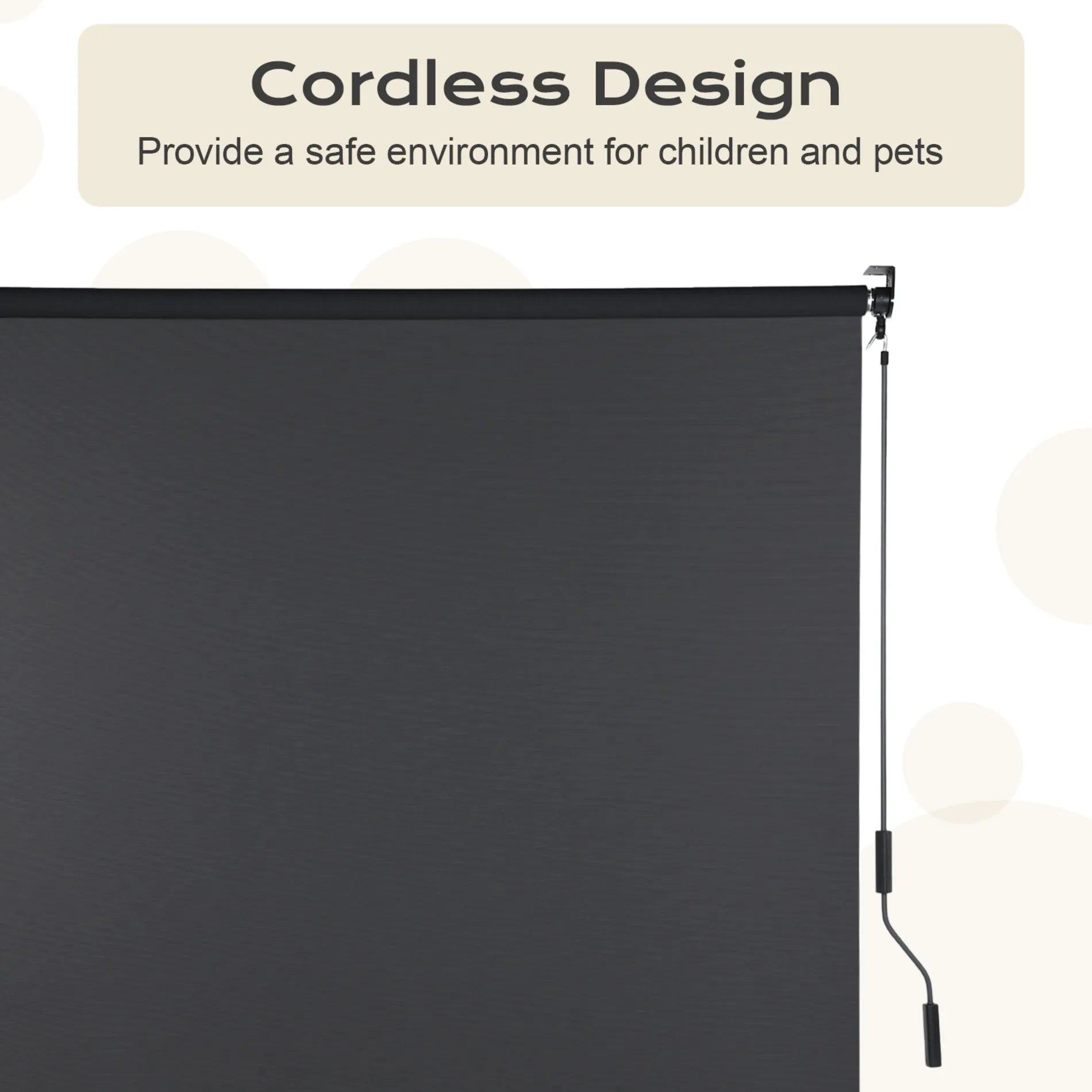 Aoodor 5% Openness Cordless Solar Fabric Roller Sun Shade for Outdoor Gazebo Pergola Porch, 95% UV Protection Gray Cordless Design