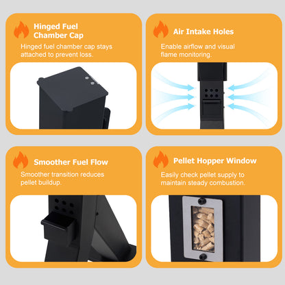 70 inch Wood Pellet Patio Heater, Wood Pellet Fire Tube Stove Portable Pellet Stove with Glass Column, Wheels, Rain Cap and Viewing Window for Porch, Backyard, Garden, and Camping
