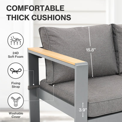3 Seater Aluminum Sofa Couch Deep Seat - All-Weather Resistant Outdoor Conversation Set with Thick Cushions