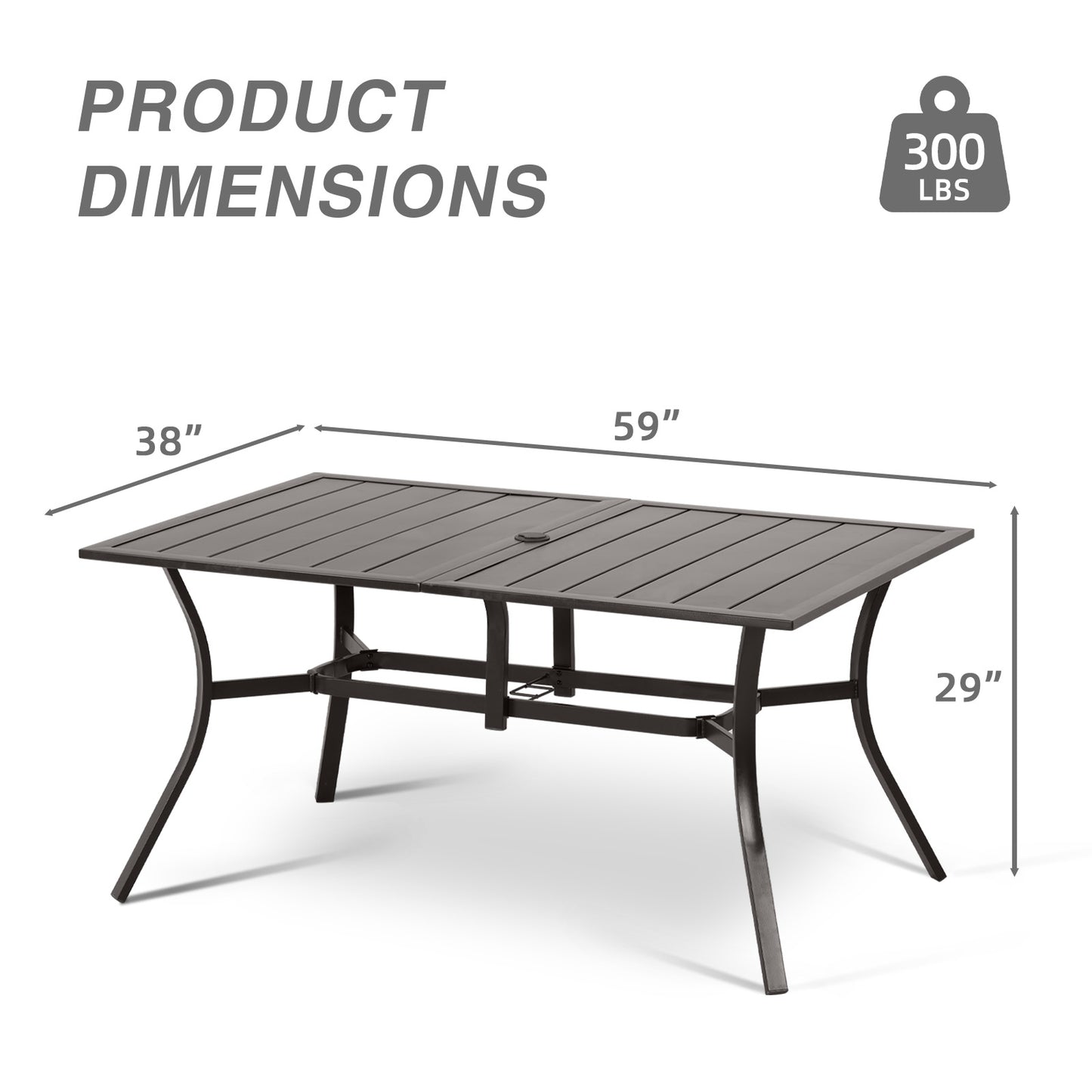 59x38 inch Patio Dining Table for 6 People, Metal Outdoor Table with Adjustable Umbrella Hole