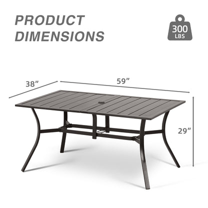 59x38 inch Patio Dining Table for 6 People, Metal Outdoor Table with Adjustable Umbrella Hole