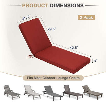 72x21x3 inch Patio Chaise Lounger Cushions Set of 2 - Wine Red