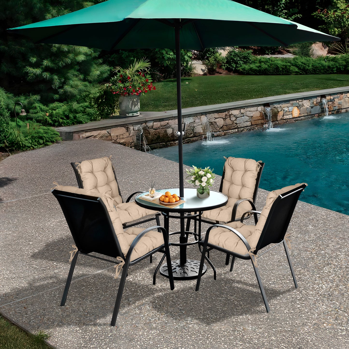Tufted Outdoor High Back Cushions Patio Replacement Chair Cushion, Khaki