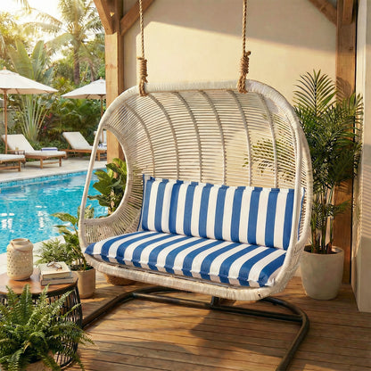 Outdoor 2-3 Seater Bench Cushion Set for Patio Swing and Bench, Blue Stripe