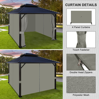 Outdoor Gazebo Curtains, 4 Panels Privacy Sidewall Replacement (Curtain Only) - Grey