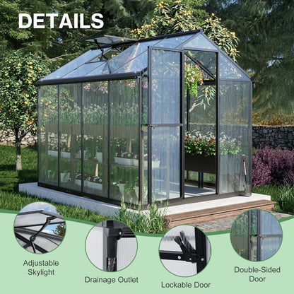 6x8/6x10 ft. Walk-in Polycarbonate Greenhouse with Roof Vent and Door lock