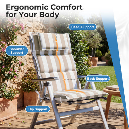 47x21x2.4 inch High Back Patio Chair Cushions with Headrest, Beige Stripe
