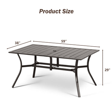 59x38 inch Patio Dining Table for 6 People, Metal Outdoor Table with Adjustable Umbrella Hole Aoodor 