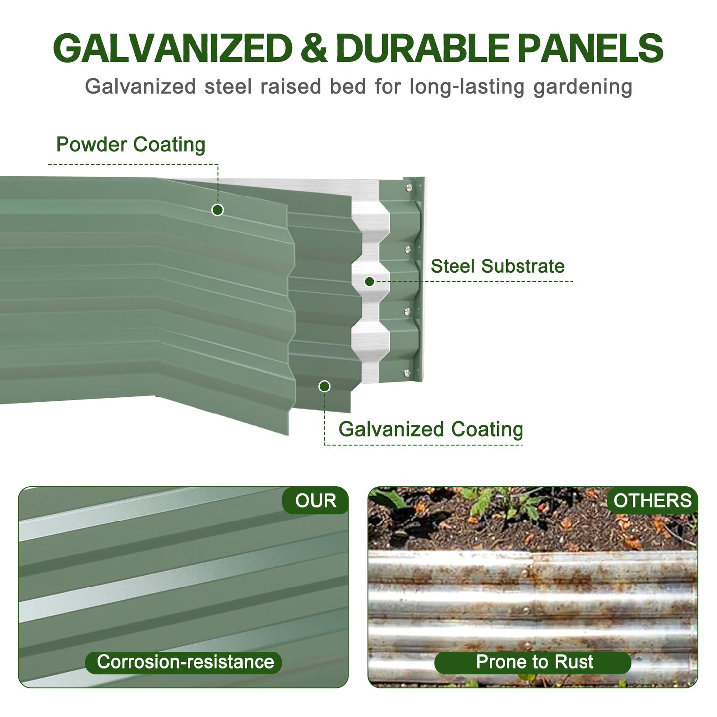 11" Tall Metal Raised Garden Bed, Galvanized Steel Planter Box - 4'x2'