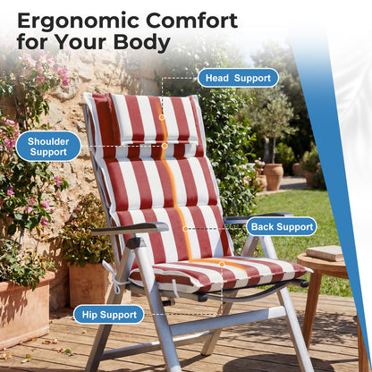 47x21x2.4 inch High Back Patio Chair Cushions with Headrest, Red Stripe