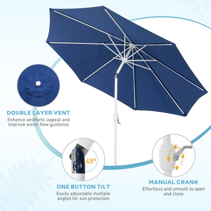 9 ft. Outdoor Patio Market Umbrella with 8 Sturdy Ribs, Push Button Tilt and Crank