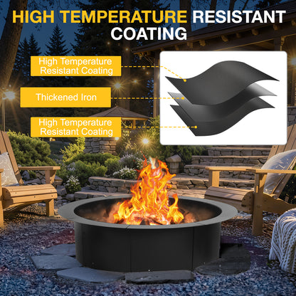 36 inch Metal Fire Pit Ring, Large Portable Outdoor Firepit - Aoodor 