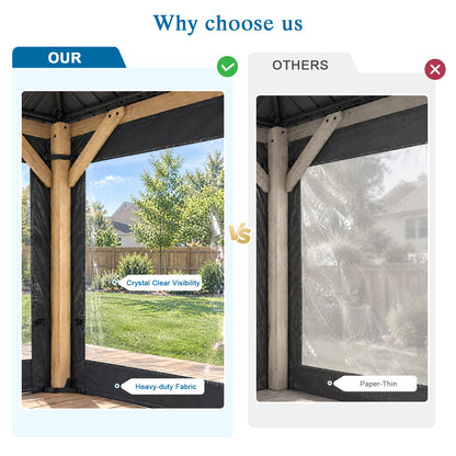 Aoodor Clear PVC Gazebo Curtains 10x10ft Outdoor Water-repellent Windproof