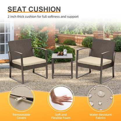 3-Piece Patio Furniture Set - Outdoor Rattan Wicker Chairs with Table, Sofa Set Including Cushions