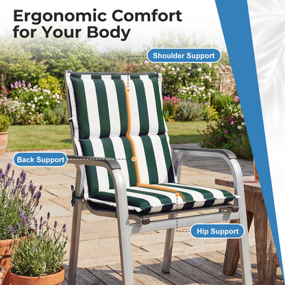 39x20x2.4 inch Outdoor Chair Cushions, Three-Section, Green Stripe