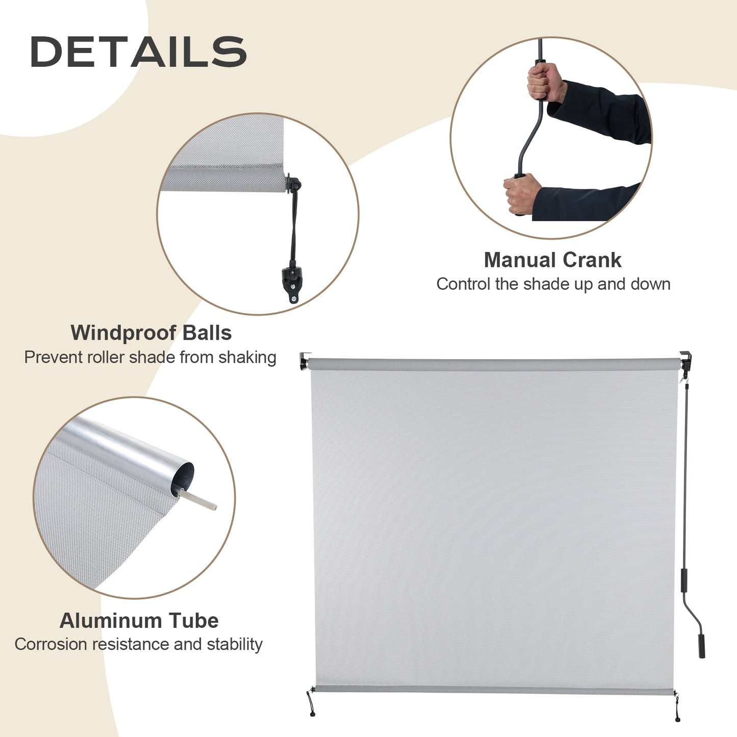 5% Openness Solar Fabric Roller Sun Shade, Cordless 95% UV Protection Blinds