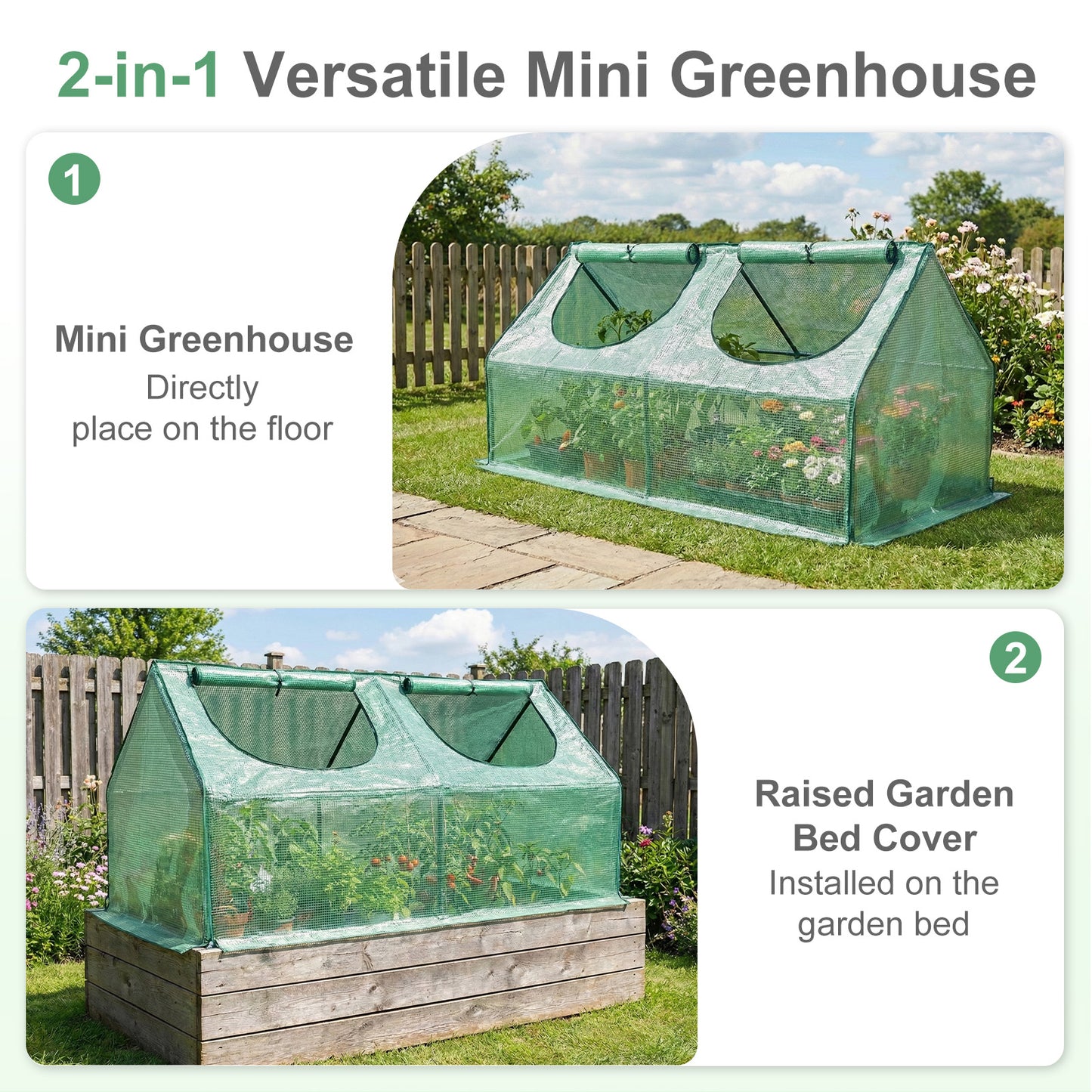 Mini Greenhouse with Zipper Doors, Waterproof & UV Protected, Green