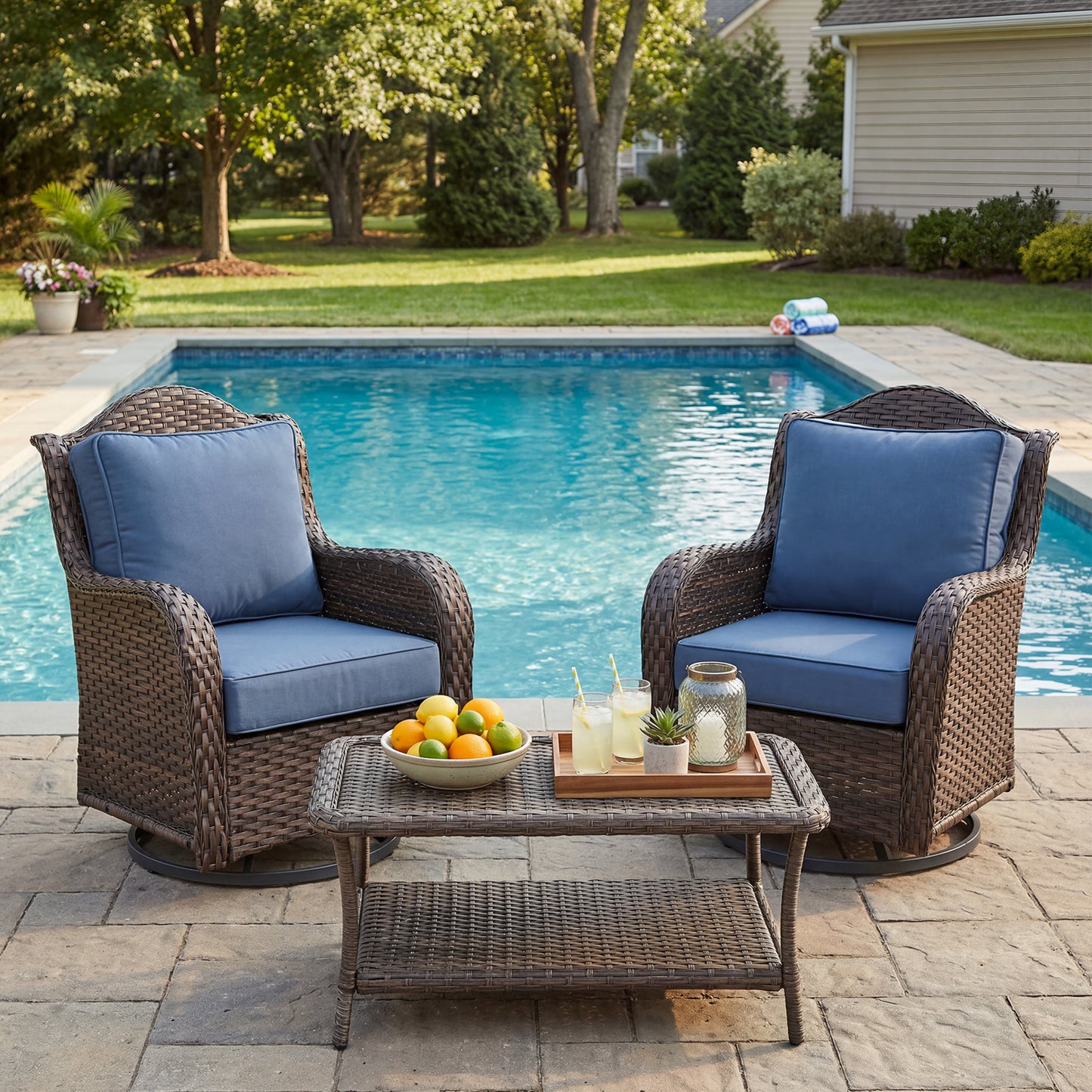 Premium Sunbrella Fabric Outdoor Patio Chair Cushions Set, Canvas Sapphire Blue