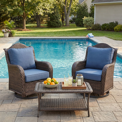 Premium Sunbrella Fabric Outdoor Patio Chair Cushions Set, Canvas Sapphire Blue