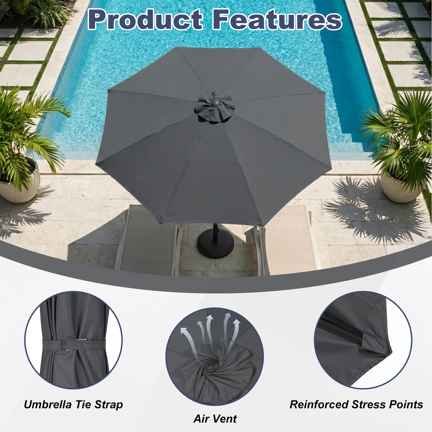 Patio Umbrella Replacement Canopy for 8 Ribs Table Umbrella