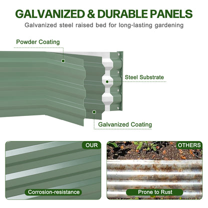 11" Tall Metal Raised Garden Bed, Galvanized Steel Planter Box - 8'x4'