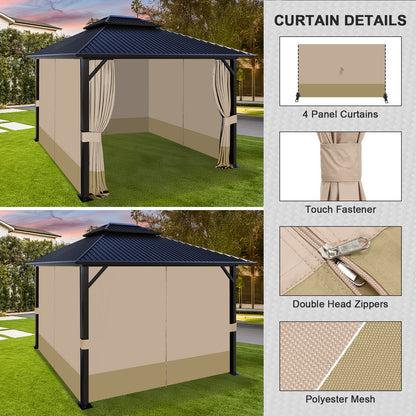 Outdoor Gazebo Curtains, 4 Panels Privacy Sidewall Replacement (Curtain Only) - Sand Yellow and Khaki