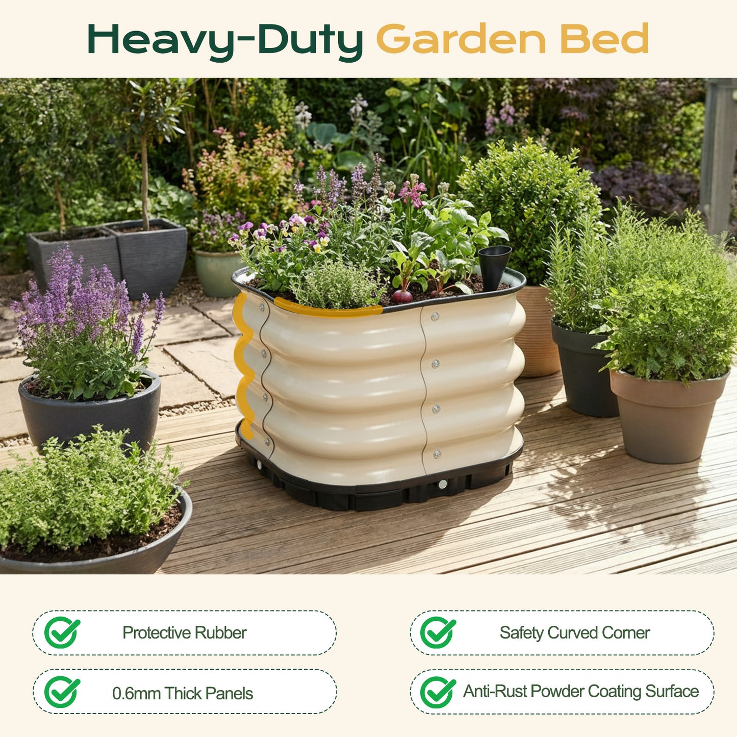 11" Tall Galvanized Raised Garden Bed, Self-Watering Planter Box - 16.5"x16.5"