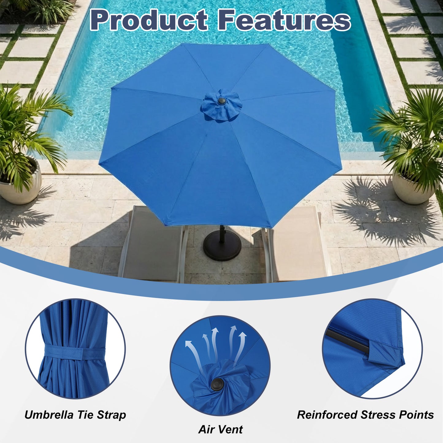 Patio Umbrella Replacement Canopy for 8 Ribs Table Umbrella