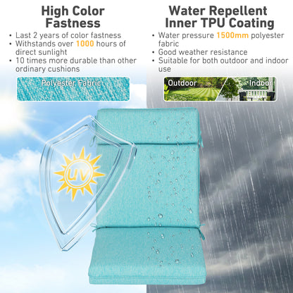 Outdoor High Back Dining Chair Cushion Set, Polyester Fabric, TPU Water Repellent Coating, Teal