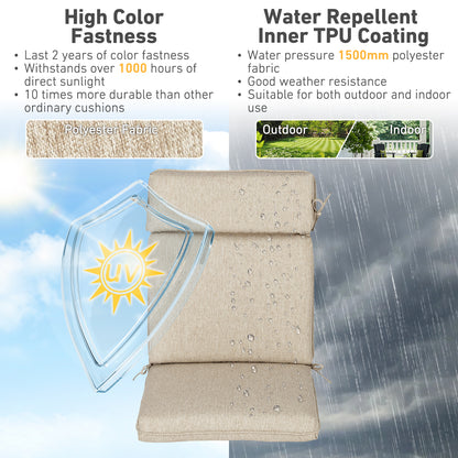 Outdoor High Back Dining Chair Cushion Set, Polyester Fabric, TPU Water Repellent Coating, Brown