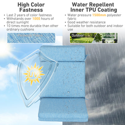 Outdoor High Back Dining Chair Cushion Set, Polyester Fabric, TPU Water Repellent Coating, Lake Blue