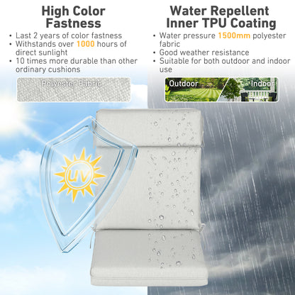 Outdoor High Back Dining Chair Cushion Set, Polyester Fabric, TPU Water Repellent Coating, Light Gray