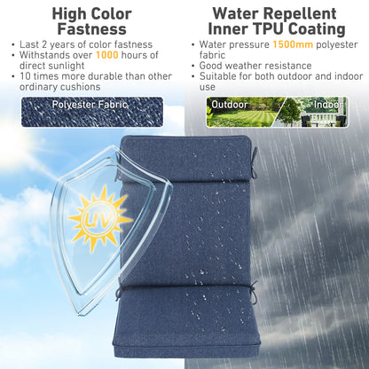 Outdoor High Back Dining Chair Cushion Set, Polyester Fabric, TPU Water Repellent Coating, Navy Blue