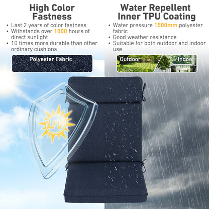 Outdoor High Back Dining Chair Cushion Set, Polyester Fabric, TPU Water Repellent Coating, Navy Blue