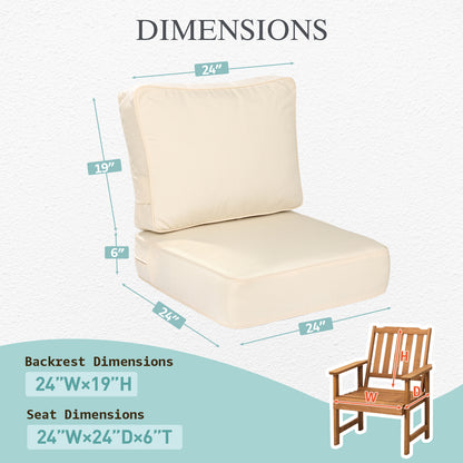 Premium Sunbrella Fabric Outdoor Patio Chair Cushions Set, Canvas Vellum