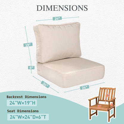 Premium Sunbrella Fabric Outdoor Patio Chair Cushions Set, Canvas Flax
