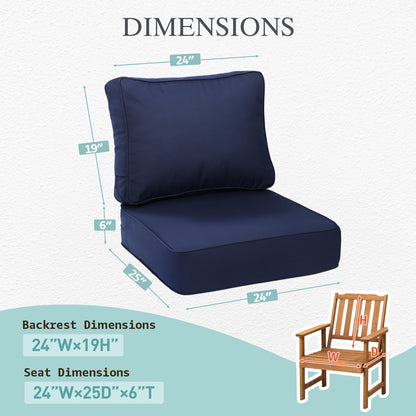 Premium Sunbrella Fabric Outdoor Patio Chair Cushions Set, Canvas Navy