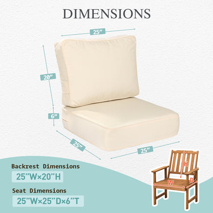 Premium Sunbrella Fabric Outdoor Patio Chair Cushions Set, Canvas Vellum