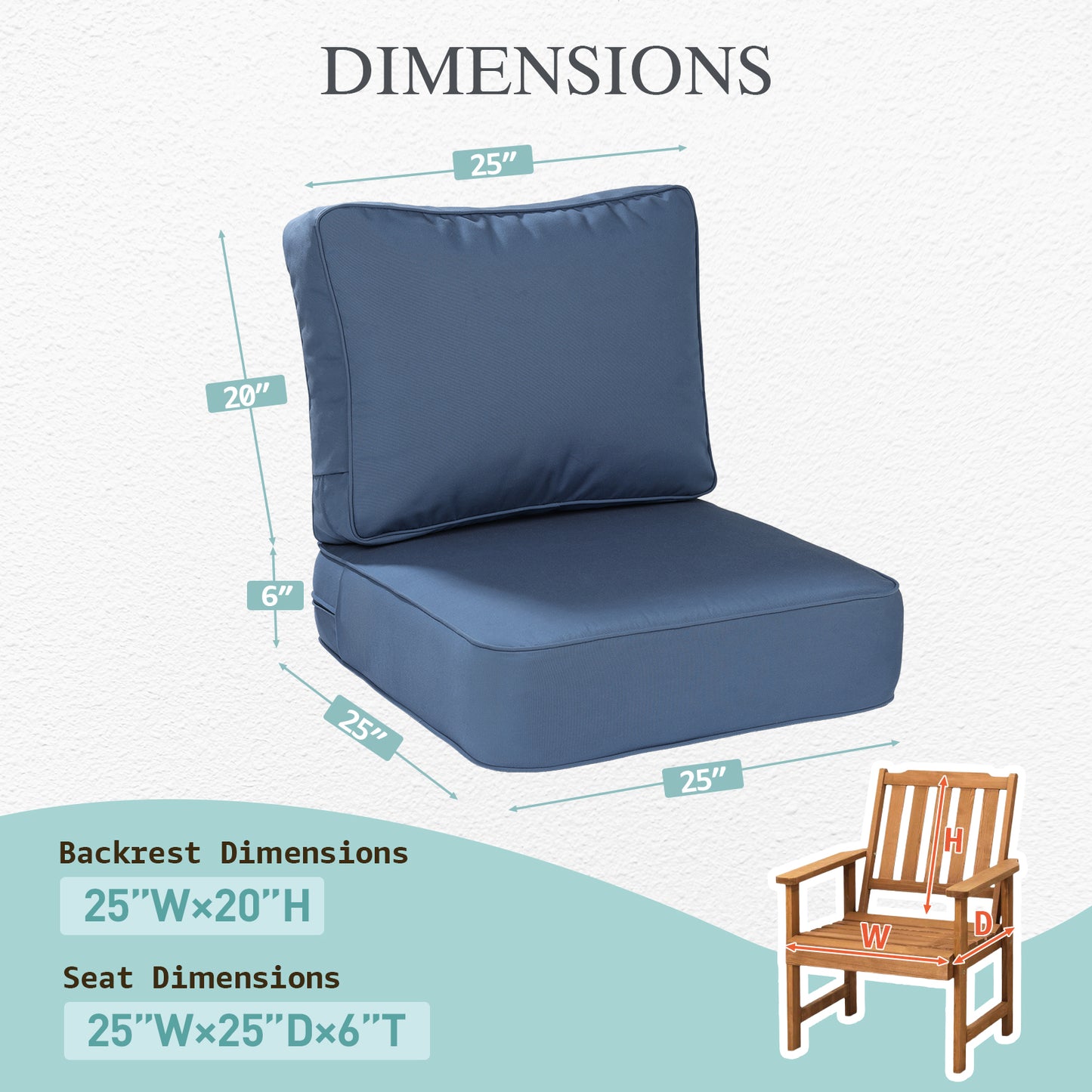Premium Sunbrella Fabric Outdoor Patio Chair Cushions Set, Canvas Sapphire Blue