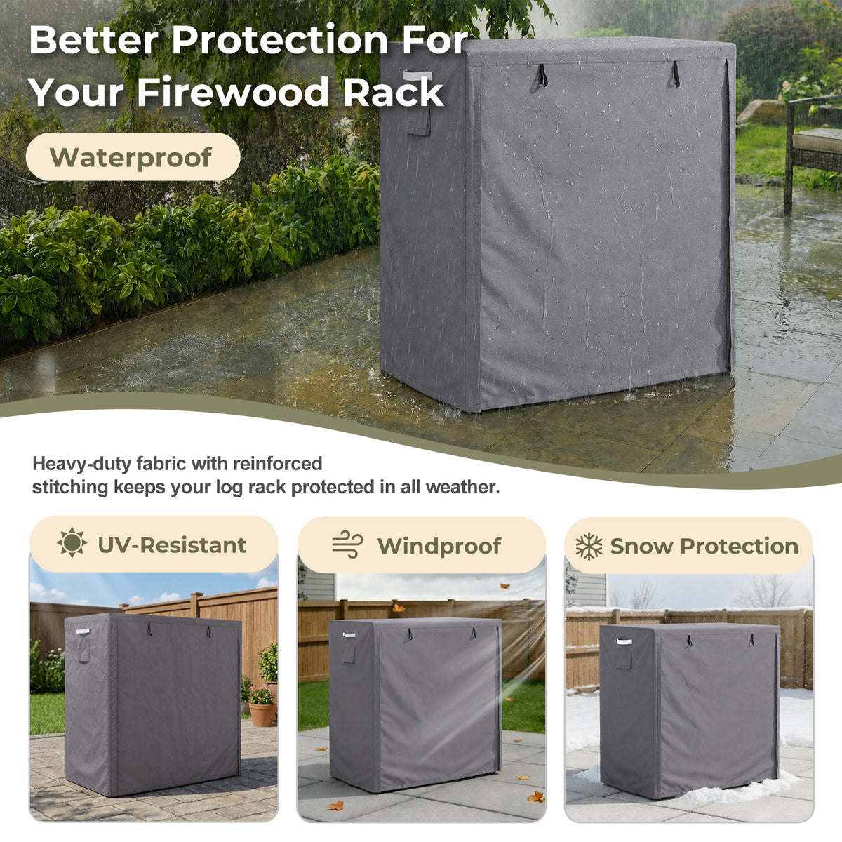 Outdoor Firewood Rack Cover, Gray
