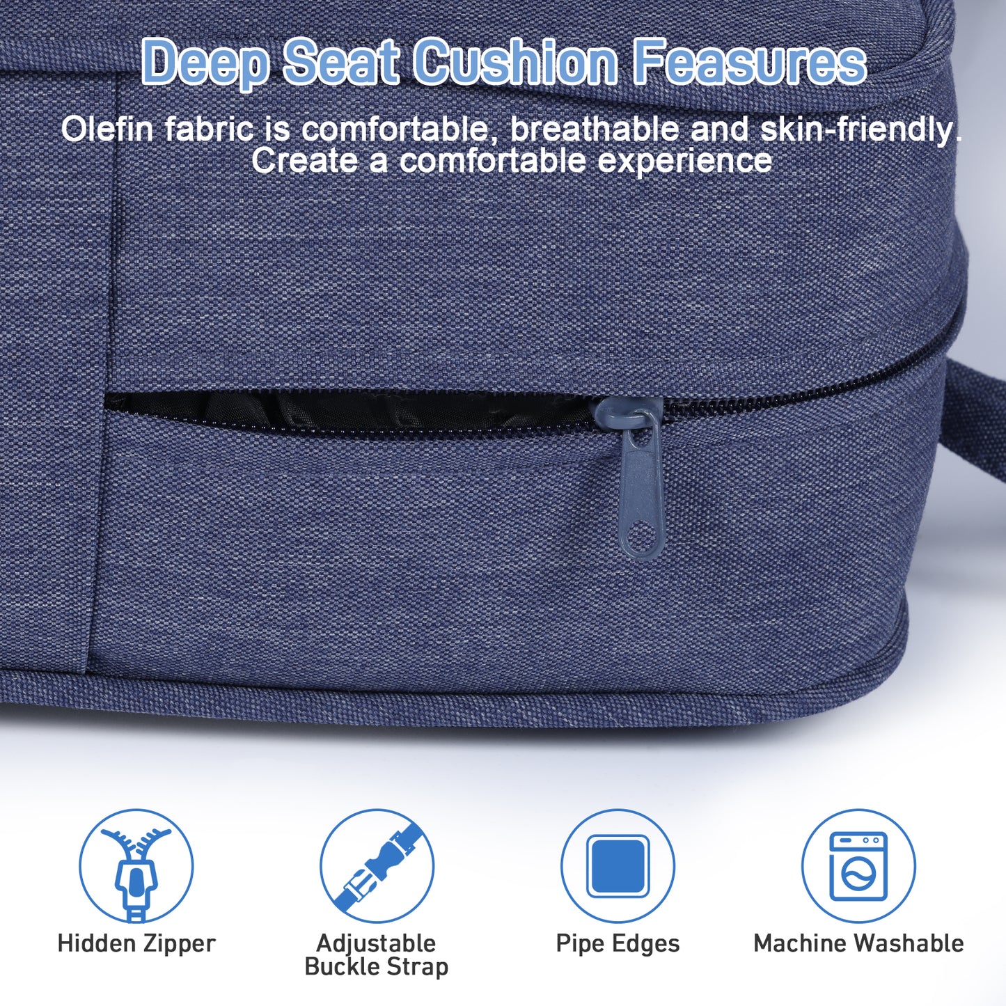 Patio Deep Chair Cushion, 2 Back 2 Seater 2 Pillow, Dark Blue