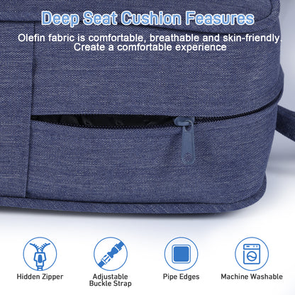 Patio Deep Chair Cushion, 2 Back 2 Seater 2 Pillow, Dark Blue