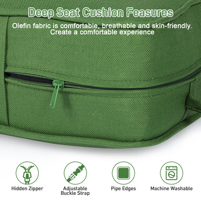 Patio Deep Chair Cushion, 2 Back 2 Seater 2 Pillow, Green