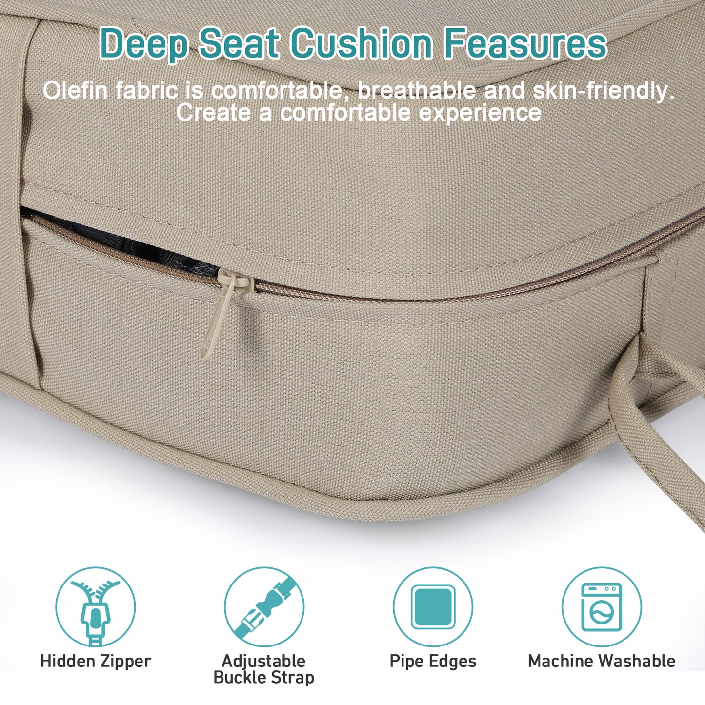 Patio Deep Chair Cushion, 2 Back 2 Seater 2 Pillow, Brown