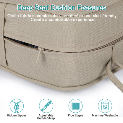Patio Deep Chair Cushion, 2 Back 2 Seater 2 Pillow, Brown